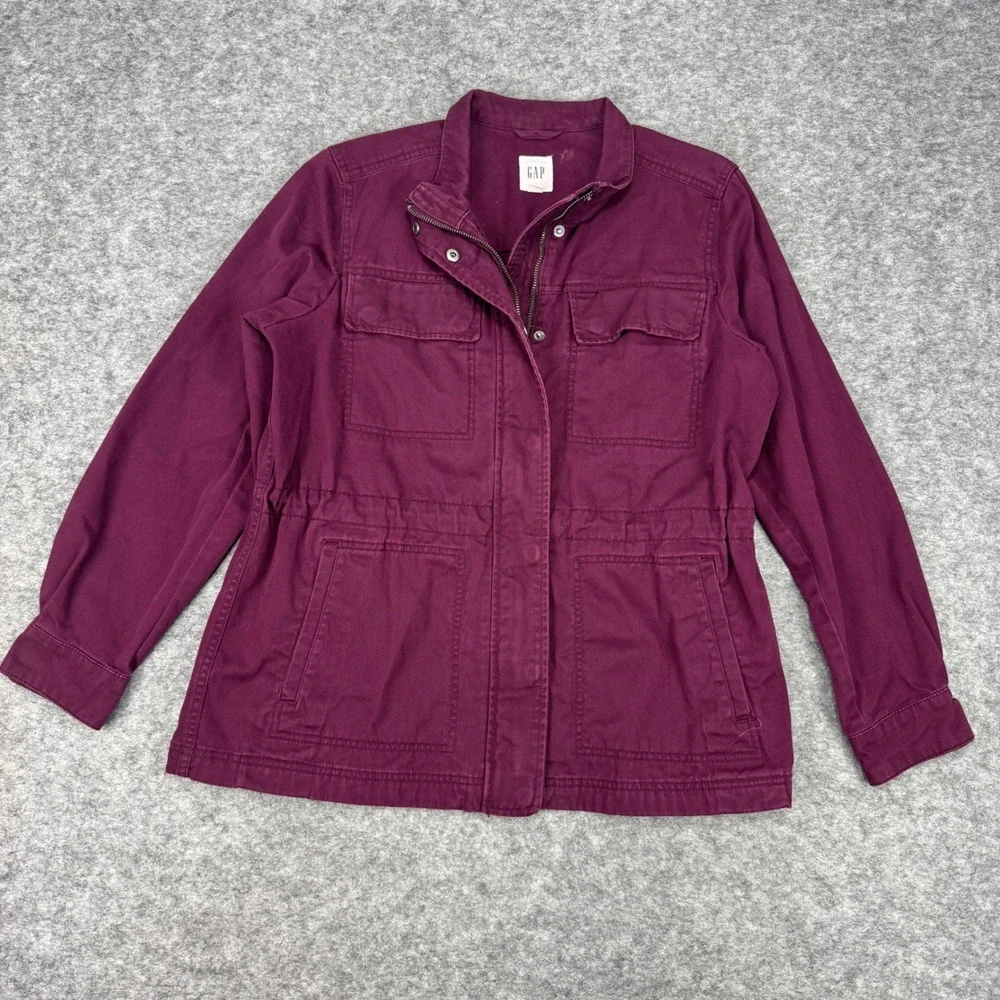 Gap Womens Core Utility Field Jacket Burgundy Cotton Canvas Wine Red Large - Picture 2 of 9